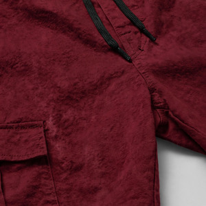 Shorts cargo rouges pour hommes, taille mi-haute, avec cordon de serrage, style décontracté, en coton tissé, avec poches - Product Image 5