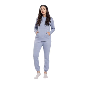 Trendy Women Light Blue <b>Tracksuit</b> Soft Cotton Fleece Hoodie and Jogger Pants Winter Casual Two Piece Activewear Set - Product Image 1