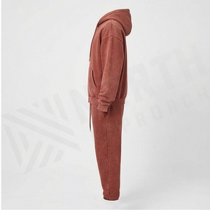 Stacked Acid Wash Cotton <b>Tracksuits</b> Puff Printing Logo Zipper Hoodie And Flared Trouser Track Suit For Men Sportwear - Product Image 3