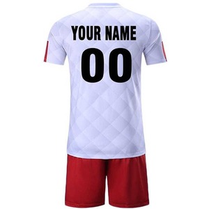 เสื้อฟุตบอลแขนสั้นฤดูร้อน แห้งเร็ว 100% โพลีเอสเตอร์ พิมพ์ลายแบบรีดร้อนตามสั่ง ชุดทีมฟุตบอล คอวี ตัดต่อสี - Product Image 2