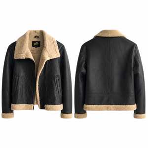 เสื้อแจ็คเก็ตหนังสีดำบุขนเชอร์ปาสำหรับผู้ชาย CHAMP KING แบบมีซิป - Product Image 1