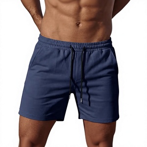 Men's Solid Navy Blue Quick Dry Breathable Lace Elastic Waist Casual Mid Waist Shorts with Pockets Woven Polyester - Product Image 1