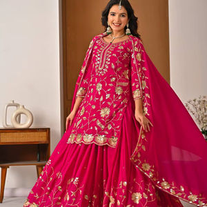 Ramdev Trading Kurta Moderna para Mujer, para Fiestas, de Seda Chinnon Pura, de Secado Rápido, Corte Regular, para Todas las Temporadas, con Bordado Intenso, para Diwali - Product Image 1