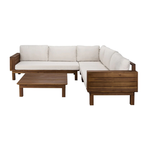 Ensemble de canapé d'angle en teck de luxe pour l'extérieur avec table basse pour villa, hôtel, patio, jardin - Product Image 2