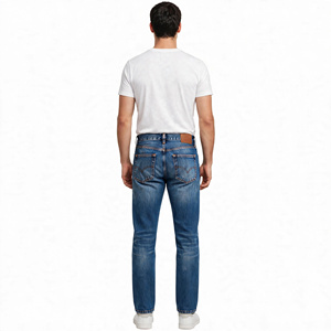 Jean en denim délavé coupe droite pour homme, taille moyenne, décontracté, à boutons, séchage rapide, respirant, écologique, export - Product Image 6