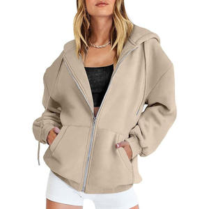 Wholesale Custom Heavyweight Long Sleeve Drawstring Zipper Hoodie for Women Lightweight Knitted Fleece Front Badge for Winter - Product Image 4