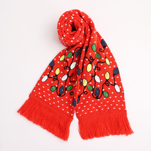 Custom Logo Christmas Knitted Warm Scarf Custom Colorful Lantern Patterns Ladies Scarf Christmas Gifts Knit Scarf With Fringes - Product Image 3