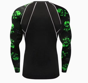 Camiseta de Compresión de Manga Larga para Hombre, Diseño de Calavera en Negro y Verde, Secado Rápido, Ropa Deportiva para Entrenamiento de MMA, BJJ y Boxeo - Product Image 2