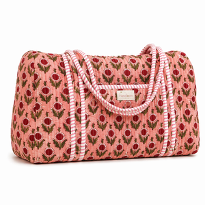 Bolsa de lona rosa de algodón con estampado a mano, acolchada, para viaje, gimnasio, ligera, para fin de semana o noche. - Product Image 2