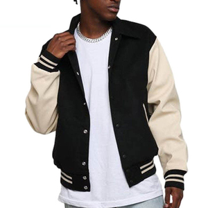 Chaqueta Deportiva Masculina Personalizada con Bordado, Estilo Universitario, Safari, Negra y Blanca, Mangas de Nailon/Cachemira, Talla XS, Casual - Product Image 3