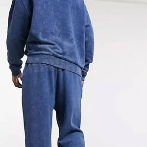 Conjunto Deportivo de Forro Polar 2 en 1 con Capucha Azul para Hombre, Manga Larga, Color Sólido, Algodón, Informal, Ropa de Invierno, Bolsillos Laterales, Cierre con Cordón - Product Image 2