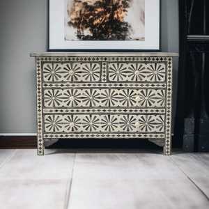 Floral Bone Inlay Dresser Handmade Resin <b>Chest</b> of wooden living room Bone inlay <b>storage</b> - Product Image 5