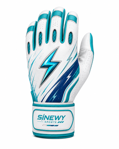 SINEWY Batting <b>Gloves</b> White Teal Blue Leather Flexible Quick-Dry Breathable Durable Wrist Support Right Hand Training Unisex - Product Image 1