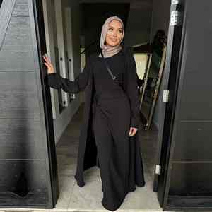 Abaya moderne décontractée en mousseline superposée pour femmes musulmanes, élégante, style kimono de Dubaï, ouverte sur le devant, robe islamique modeste, longueur ras du sol, manches longues - Product Image 3
