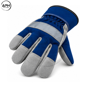 For Wholesale Rate Full <b>Finger</b> Reinforced Palm Wide Cuff Work <b>Gloves</b> Elastic Wrist Industrial Blue Leather Working <b>Gloves</b> - Product Image 3