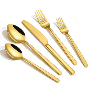 Ensemble de couverts de luxe en acier inoxydable doré de la collection Bright, finition miroir, cuillère, fourchette, couteau de qualité supérieure, pour la maison, l'hôtel, le restaurant - Product Image 1