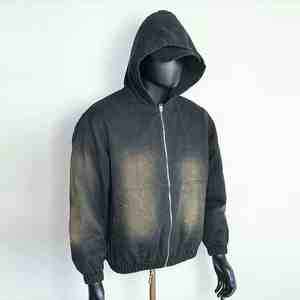 Sweats à capuche zippés personnalisés, épais, effet soleil délavé et déchiré, style streetwear vintage, disponibles à prix réduit - Product Image 2