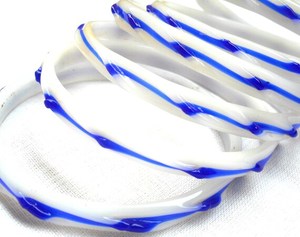 White Blue <b>Bangle</b> <b>Bracelet</b> Set Glossy Banded Wrist Jewelry Fashion Accessory Gift - Product Image 3