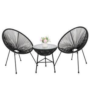 Set di Mobili da Bistrot Acapulco in 3 Pezzi per Esterni, Giardino e Patio - Nero con 2 Sedie e Tavolo con Piano in Vetro - Product Image 2