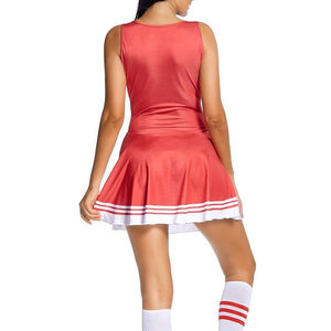 Cheerleading Uniform Set <b>Red</b> White Dress With Pom Poms And <b>Knee</b> <b>High</b> <b>Socks</b> Adult Size - Product Image 2