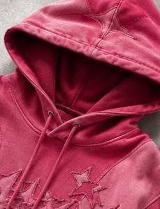 Oversized Pink Velour Hoodie Embroidered <b>Star</b> <b>Design</b> Men's Streetwear Regular Fit Autumn Wear - Product Image 5