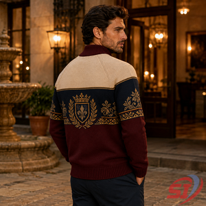 Veste en tricot intarsia de luxe sur mesure, cardigan côtelé à fermeture éclair intégrale, pull jacquard, design personnalisé, OEM, marque privée - Product Image 5