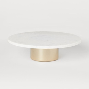 Minimal <b>white</b> marble cake stand with natural wooden base modern dessert display for kitchen <b>dining</b> <b>table</b> customised size looks - Product Image 6