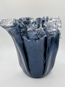 Midnight Blue Resin Flower <b>Vase</b> or Bowl – Glass Infused Sculptural Art Home Decor - Product Image 3