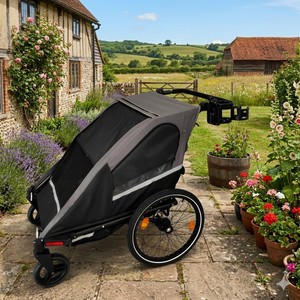 TC-2024T Lightweight Design 3-IN 1 Twin Baby Bike <b>Trailer</b> with Aluminum Frame 8" Front EVA Swivel Wheel for Outdoor Adventures - Product Image 3