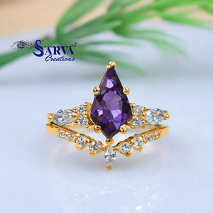 Ensemble de bagues en argent sterling 925 avec zircon cubique en forme de cerf-volant Alexandrite, pour fiançailles et mariage, pour femme - Product Image 1