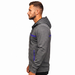 Racing Hoodie Men's Hooded <b>Zip</b>-<b>Up</b> Sweatshirt Gray Red <b>White</b> Stripe Casual French Terry Regular Fit Autumn Wear - Product Image 5