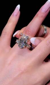 Luxury Oval Cut Moissanite Engagement <b>Ring</b> Set <b>925</b> <b>Silver</b> Gold Plated Prong Setting Women Bridal Wedding Jewelry GRA Certified - Product Image 4