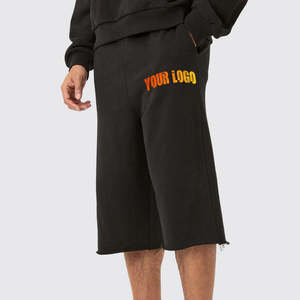 Pantalones Cortos Largos hasta la Rodilla para Hombre, Estilo Urbano, 100% Algodón, Felpa, 300 GSM, Cintura Elástica, Transpirables, Hechos a Medida, para Correr, Venta al Por Mayor - Product Image 4