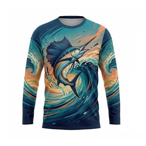 T-shirt à manches longues pour homme, col rond, coupe classique, imprimé poisson de dessin animé, séchage rapide, tricoté en polyester, décontracté, sport - Product Image 5