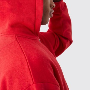 Ensemble de survêtement unisexe rouge à capuche, coupe longue, fermeture pull-over, couleur unie, décontracté, pour l'hiver, respirant, en polaire écologique, coupe ample - Product Image 6