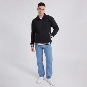 Men Fashion Hoodie Oversized Streetwear Pullover Custom Logo OEM Wholesale Manufacturing Men's Black Quarter Zip hoodies - Product Image 4