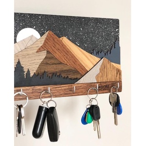 Modern Wooden Mountain Wall Art <b>Key</b> Holder Decor Entryway Decorative Wood <b>Key</b> <b>Hanger</b> Organizer <b>Key</b> Rack for Home Wall Decor - Product Image 1