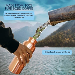 Bouteille d'eau en cuivre pur à 100 %, anti-fuite, aux bienfaits ayurvédiques naturels, 600 ml, American Ayurveda. - Product Image 4