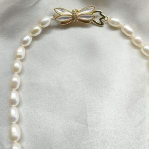 Hermoso Collar de Perlas de Agua Dulce de 5-6 mm con Cadena de Clavícula y Cierre de Libélula, Incrustaciones de Concha Lisa, Buena Calidad - Product Image 4