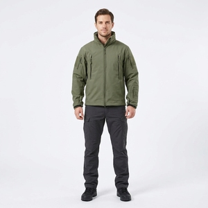 Chaqueta Softshell con capucha verde oliva premium para hombre |   Chaqueta impermeable cortavientos para hombre con bolsillos con cremallera - Product Image 3