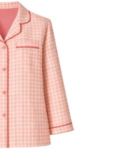 ชุดนอนผู้หญิงลายตารางสีชมพูพีช แขนยาว ติดกระดุม ผ้าฝ้ายนุ่ม ชุดนอนสองชิ้น ชุดนอนสบายๆ - Product Image 4