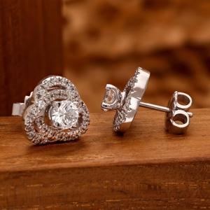 Halo CZ <b>Sterling</b> <b>Silver</b> <b>Stud</b> Earrings Sparkling Double Style Earrings Sparkly Diamond Look <b>Studs</b> Handmade Bulk Product - Product Image 3