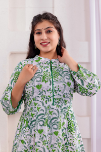 Robe longue en coton écologique à imprimé floral, col mandarin, manches trois quarts, coupe droite, style décontracté - Product Image 2