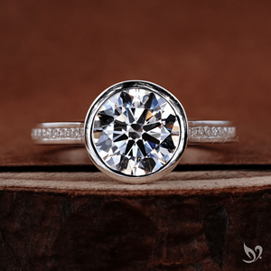 Bold 2.00ct round cut lab grown diamond engagement <b>ring</b> IGI certified <b>statement</b> bezel set diamond band <b>ring</b> in white gold - Product Image 1