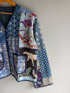 Chaqueta Acolchada de Algodón con Parches Estilo Bohemio para Mujer, Cuello en V, Botones al Frente, Prenda Exterior Informal, Manga Larga, Bolsillos con Parches, para Todas las Temporadas - Product Image 3