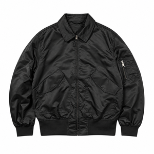 Blouson bomber noir pour homme, coupe-vent, zippé, avec col rabattable - Product Image 1