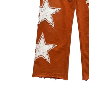 Pantalon de survêtement évasé OEM brodé effet vieilli 450 GSM avec cordon de serrage à la taille, pantalon ample brodé effet vieilli, pyjama - Product Image 3