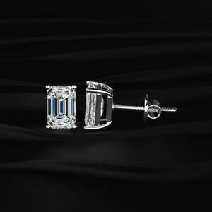 <b>Emerald</b> Cut Moissanite <b>Stud</b> Earrings 4 TCW Colorless VVS 14K Gold 2 Carat Solitaire Step Cut Screw Back Handmade Jewelry Gift - Product Image 4