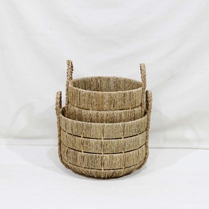 Handwoven Natural Rattan Round Storage <b>Basket</b> With Handles Rustic Style Clothing Storage Bin - Product Image 3