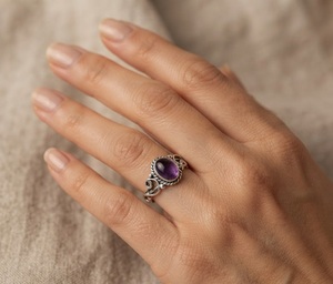 925 Sterling Silver Natural Amethyst Birthstone Gemstone <b>Ring</b> Handmade <b>Crystal</b> Statement Jewelry Anniversary Gift for Women - Product Image 3